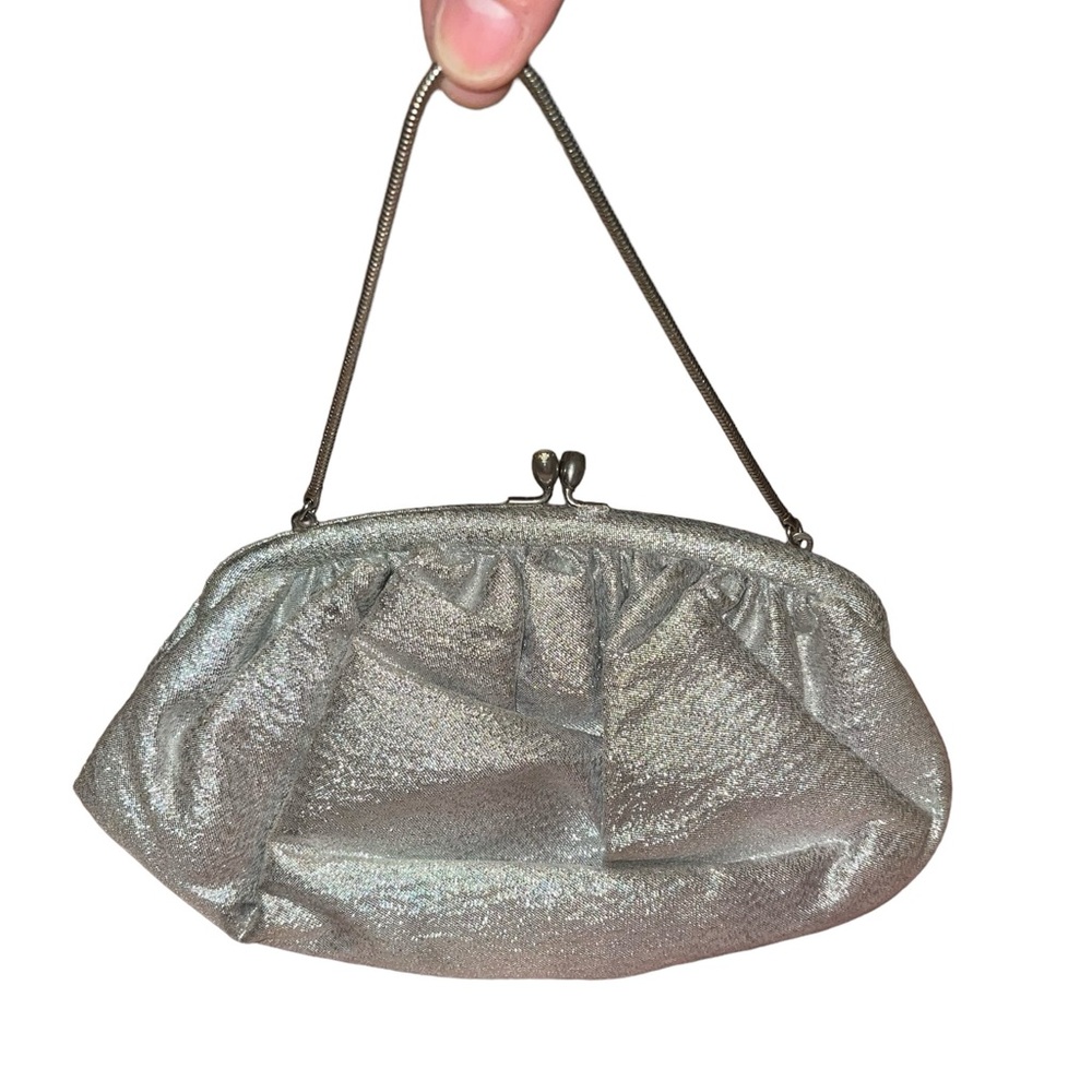 Vintage Silver Clutch Handbag With Attached Coin Purse